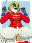  absurd_res anthro avian bird blush bodily_fluids boots bottomless bottomless_anthro bottomless_female clothed clothing conductor cute_expression duo female female_focus fish_birb footwear genital_fluids genitals hi_res holding_object hummingbird looking_pleasured male male/female marching_band marching_band_uniform penetration penile penile_penetration penis penis_in_pussy pussy pussy_juice sarah_(fish_birb) sex stick vaginal vaginal_penetration 
