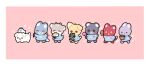  6+boys animal animal_ears animal_nose animalization arrow_(projectile) bae_sejin bbing_zzi bear_boy bear_ears blue_shirt border bow_(weapon) cat_boy cat_ears cat_tail cha_eugene character_request chibi closed_eyes commentary_request debwi_mos_hamyeon_jugneun_byeong_geollim deer_boy deer_ears deer_tail dog dog_boy dog_ears dog_tail flower furrification furry furry_male hamster highres holding holding_flower kim_raebin kindergarten_uniform korean_commentary lee_sejin male_focus mole mole_under_eye multiple_boys open_mouth park_moondae pink_background rabbit_boy rabbit_ears rabbit_tail ryu_cheongwoo seon_ahyun shirt simple_background smile standing tail weapon white_border 