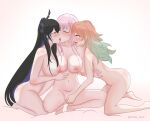  absurdres black_hair blush breasts completely_nude fff_threesome group_sex highres hololive hololive_english horns lifaa_illust mori_calliope nerissa_ravencroft nipples nude orange_hair pink_hair takanashi_kiara threesome yuri 