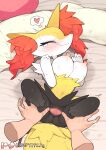  &lt;3 2023 :3 ambiguous_gender anthro artist_name bed big_breasts black_body blur_censorship bodily_fluids braixen breasts censored disembodied_hand female female/ambiguous first_person_view fur furniture generation_6_pokemon genitals hi_res human human_on_anthro human_pov interspecies looking_pleasured lumpypaca lying mammal motion_lines multicolored_body navel nintendo nipples on_back on_bed patreon patreon_logo pillow pokemon pokemon_(species) pokephilia pov_hands pussy red_body red_fur spread_legs spread_pussy spreading tears tears_of_pleasure twitter twitter_logo white_body yellow_body 
