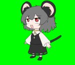  1girl animal_ear_fluff animal_ears animated animated_gif black_footwear black_skirt black_vest chibi cookie_(touhou) full_body green_background grey_hair jewelry long_sleeves looping_animation medium_bangs meme mouse_ears mouse_girl mouse_tail nazrin non-web_source nyon_(cookie) open_mouth pelvic_thrust pendant red_eyes shirt shoes short_hair simple_background skirt skirt_set smile socks solo tail touhou traveler_hxy upturned_eyes vest white_shirt 