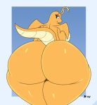  absurd_res anthro back_boob bedroom_eyes big_breasts big_butt black_eyes breasts butt dragonite female generation_1_pokemon hi_res huge_butt huge_hips huge_thighs ll-ss looking_back narrowed_eyes nintendo nude pokemon pokemon_(species) seductive smile solo thick_thighs wide_hips wings 