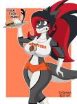  absurd_res anthro big_breasts breasts briggite_shark clothing female female/female fish food hair hi_res hooters hooters_uniform long_hair marine pumpkinnaughty shark solo thick_thighs tight_clothing wide_hips 