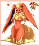  &lt;3 2023 absurd_res anthro cute_fangs digital_media_(artwork) eeveelution female female_anthro flareon fluffy full-length_portrait fur fusion generation_1_pokemon generation_4_pokemon hi_res hybrid kneeling knoxisnotdead looking_at_viewer lopunny navel nintendo nude pokemon pokemon_(species) portrait solo wide_hips 