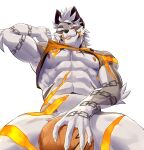  abs absurdres cat_n1p covering covering_crotch furry furry_male highres nipples q&#039;ursha_(housamo) shirt sleeveless sleeveless_shirt tokyo_afterschool_summoners 