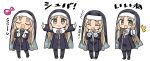  1girl black_dress dress gloves habit kanikama light_brown_hair long_hair microphone music nijisanji nun singing sister_cleaire sister_cleaire_(1st_costume) t-pose thumbs_up traditional_nun virtual_youtuber white_gloves 