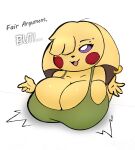  anthro big_breasts breasts cleavage clothed clothing dialogue ear_piercing ears_down english_text fair_argument_(meme) female generation_1_pokemon green_clothing hair hair_over_eye half-closed_eyes hi_res hoodie_stalker huge_breasts narrowed_eyes nintendo one_eye_obstructed open_mouth piercing pikachu pivoted_ears pokemon pokemon_(species) purple_eyes shirt simple_background solo tank_top text tongue tongue_piercing topwear white_background yellow_body 