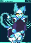  anthro areola big_breasts blue_areola blue_background blue_body blue_nipples breasts clothed clothing darkner deltarune detached_hand exposed_breasts eyelashes felid female huge_breasts inverted_nipples looking_at_viewer machine mammal narrowed_eyes nipples open_mouth robot shoulder_pads simple_background solo tasque_manager thedicock thick_thighs topless undertale_(series) white_body wide_hips yellow_eyes 