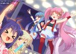  4girls blonde_hair blue_hair blush closed_eyes double_bun ensemble_girls! hair_bun hamori_tsubasa hisayoshi_(hisa) kanon_kotori kirishima_kairi long_hair looking_at_another medium_hair multiple_girls nagai_yuu open_mouth pink_eyes pink_hair purple_hair smile yellow_eyes 