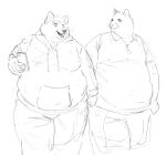  2021 anthro bottomwear canid canine canis cellphone cettus clothed clothing collared_shirt cougar duo felid feline holding_object holding_phone hoodie jumper kurtis_ziegler male mammal overweight overweight_anthro overweight_male pants phone shirt sketch smartphone topwear walking wolf 