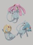  azelf blurry closed_eyes closed_mouth commentary_request forehead_jewel gem grey_background highres looking_at_viewer mesprit no_humans pokemon pokemon_(creature) red_gemstone uxie yellow_eyes zai_(3333333333353pk) 