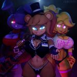  1:1 2023 3d_(artwork) 5_fingers anthro avian bear bird blonde_hair blue_body blue_eyes blue_hair bonnie_(cally3d) bonnie_(fnaf) bow_tie breasts brown_body brown_hair buckteeth chica_(cally3d) chica_(fnaf) chicken clothing crossgender digital_media_(artwork) female fingers five_nights_at_freddy&#039;s food freddy_(fnaf) fredina&#039;s_nightclub fredina_(cally3d) galliform gallus_(genus) group hair hair_over_eye hi_res holding_food holding_guitar holding_microphone holding_object holding_pizza lagomorph leporid mammal microphone mtf_crossgender one_eye_obstructed panties phasianid pink_eyes pizza rabbit scottgames teeth topwear trio underwear yellow_body zentaisfm 