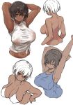  1girl bikini highres kei_(m_k) m_k multiple_views one-piece_swimsuit original shirt short_hair swimsuit tall tall_female tomboy 