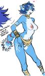  2023 anthro areola black_nose blue_arms blue_body blue_ears blue_fingers blue_fur blue_hair blue_hands blue_legs blue_tail breasts canid canine english_text fox fur genitals hair jewelry krystal mammal nintendo nipples open_mouth pink_areola pink_nipples pussy star_fox tail text watatanza 