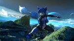  1080p 3d_(artwork) anthro blue_body blue_fur blue_hair canid canine clothed clothing digital_media_(artwork) female fox fur hair hi_res krystal mammal nintendo solo source_filmmaker space star_fox tail viper-desires white_body white_fur 