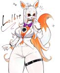  anthro breasts canid canine claws clothed clothing female finger_claws five_nights_at_freddy&#039;s five_nights_at_freddy&#039;s_world fluffy fluffy_tail fox fur hair hi_res lolbit_(fnaf) mammal scottgames simple_background solo tail togetoge white_body white_fur white_hair 