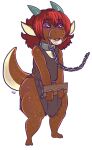  belt brown_body brown_scales chain clothing collar cuff_(restraint) desbjust grey_horn hair horn humanoid_pointy_ears kobold lips lock male muzzle_(object) muzzled neaur_(desbjust) purple_sclera red_hair restraints rope rope_belt scales slave solo tail thick_bottom_lip thick_thighs torn_clothing 