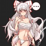 ... 1girl ahoge black_background breasts chest_sarashi cigarette closed_mouth commentary_request covered_nipples cowboy_shot eaglov fujiwara_no_mokou fundoshi grey_hair holding holding_cigarette japanese_clothes long_hair looking_at_viewer medium_breasts navel pixel_art red_eyes sarashi see-through simple_background smoke solo spoken_ellipsis touhou variant_set 