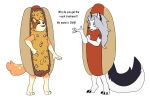  absurd_res anthro bluey_(series) canid canid_demon canine canis character_name_pun chili_dog chili_dog_costume chilli_heeler clothing costume deathly_forest demon domestic_dog duo female food food_costume hellhound helluva_boss hi_res hot_dog hot_dog_costume loona_(helluva_boss) mammal 