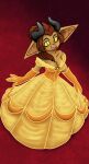  beast_(disney) beauty_and_the_beast belle_(beauty_and_the_beast) big_ears bunny75 clothing disney_princess dress female goblin hi_res horn humanoid looking_at_viewer looking_up red_carpet solo tusks yellow_eyes 