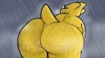  alphys anthro anus bedroom_eyes bent_over big_butt butt eyewear female genitals glasses hi_res huge_butt lizard looking_at_viewer looking_back narrowed_eyes nude plantyfern pussy raining reptile scalie seductive smile solo thick_thighs undertale_(series) wet wet_body yellow_body 