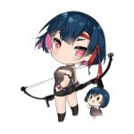  1girl 2girls ammunition_belt bandolier black_footwear black_shorts blue_hair blush blush_stickers bow_(weapon) bracelet brown_choker brown_tank_top chibi choker closed_mouth colored_inner_hair from_behind full_body girls&#039;_frontline hand_on_own_hip headband holding holding_bow_(weapon) holding_weapon jewelry looking_at_viewer looking_back multicolored_hair multiple_girls official_art pink_hair red_bracelet red_eyes red_headband saru shorts simple_background spiked_bracelet spikes tank_top third-party_source transparent_background two-tone_hair v-shaped_eyes warrior_fairy_(girls&#039;_frontline) weapon 