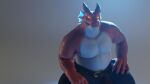  3d_(artwork) anthro babawolf belly big_belly bottomwear clothed clothing digital_media_(artwork) dragon frill_(anatomy) head_crest head_frill hi_res horn kemono male musclegut muscular navel nifans overweight pants pupils scalie slit_pupils solo topless western_dragon yellow_eyes 