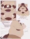  bear belly bulge chef cherno chernobog chewing chomp cook demon dominant facial_hair fangs food fur giant_panda hairy hi_res lifewonders lips looming mammal micro musclegut open_mouth party pecs rumbling_stomach stealing struggling summer swallowing tail tasty teeth thief tokyo_afterschool_summoners tongs tools vore 