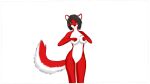 16:9 alfa_wolf10! anthro black_hair breasts canid canine canis chest_tattoo female flare_rains fur green_eyes hair hand_on_breast hi_res looking_at_viewer mammal multicolored_body pose red_body red_fur red_wolf simple_background solo tattoo two_tone_body white_body white_fur widescreen wolf 