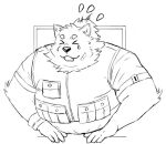  &gt;_&lt; anthro bandage bandage_on_face canid canine canis domestic_dog eyes_closed lifewonders live_a_hero male mammal monochrome neck_tuft nordic_sled_dog o8rpwrhvpo15738 overweight samoyed solo spitz stuck through_wall topknot tuft yohack 