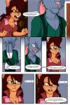  angry anthro argument breasts brown_hair chance_the_rabbit cleavage clothed clothing comic divine_acid ears_tied_back eyewear female glasses green_clothing hair hi_res lagomorph leporid lordmarukio male mammal rabbit rear_view series suspenders 