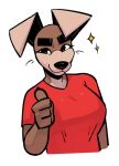  anthro breasts canid canine canis domestic_dog female gesture hi_res kom_(komdog) komdog looking_at_viewer mammal smile smiling_at_viewer solo sparkles thumbs_up 