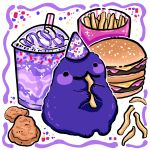  1:1 :3 beverage big_mac_(burger) birthday birthday_hat blush burger chicken_meat chicken_nugget eating food fries fur grimace_(mcdonald&#039;s) hi_res male mcdonald&#039;s meat milkshake monster not_furry purple_body purple_fur solo woolblossoms 