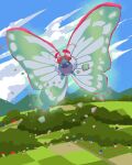  butterfree cloud commentary_request day fangs fangs_out flying gigantamax gigantamax_butterfree highres looking_at_viewer no_humans outdoors pokemon pokemon_(creature) red_eyes sky solo tomozo_(muginosukejr) 