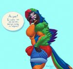 angryrawcoon anthro avian azul_da_silva balls_outline beak big_butt big_pecs bird black_nipples blush bottomwear boxer_briefs boxers_(clothing) bubble_butt bulge butt catalina_macaw clothing cutoffs denim denim_clothing detailed_bulge feathered_arms genital_outline green_eyes hi_res macaw male meme multicolored_body muscular muscular_male neotropical_parrot nipples pants parrot pecs penis_outline portuguese_text shaded shorts solo speech_bubble text tight_bottomwear tight_clothing tight_pants tight_pants_(meme) translated true_parrot underwear winged_arms wings 