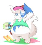  ambiguous_gender blue_markings blush clothing fur generation_3_pokemon hat headgear headwear markings nintendo pokemon pokemon_(species) semi-anthro shiny_pokemon skateboard slightly_chubby solo white_body white_fur yellowhellion zangoose 