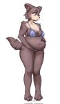  anthro beastars belly big_breasts bikini bird_dog breasts canid canine canis clothing digital_media_(artwork) domestic_dog hand_on_own_belly hi_res holding_belly hunting_dog juno_(beastars) looking_down mammal navel slightly_chubby solo spuydjeks swimwear weight_gain 