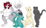  3_toes aline_(koboldcourier) anthro clothing courier_(koboldcourier) feet female fish goodra_(pooky) group hat headgear headwear hi_res hybrid jetlag kobold looking_at_viewer marine multiple_poses nude orange_cream pose shark toes 