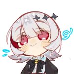  accelc1142 black_bow black_bowtie bow bowtie chibi dtto. highres indie_utaite multicolored_hair pale_skin red_eyes red_hair scarz short_hair skull_ornament smile utaite virtual_youtuber white_background white_hair 