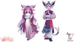  ambiguous_gender anthro asian_clothing big_ears black_nose black_sclera blue_hair bottomwear chinese_clothing chinese_dress clothing colored colored_nails dollightful dress duo east_asian_clothing eeveelution espeon eyebrows fluffy footwear forehead_gem full-length_portrait fur generation_2_pokemon hair hi_res inner_ear_fluff lips long_hair nails nintendo pants pokemon pokemon_(species) portrait pose purple_body purple_fur purple_hair shaded shoes tail topknot tuft wavy_hair white_eyes 