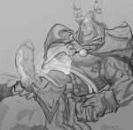  artist_name blizzard_entertainment ekzonzz hi_res horn iridikron lying male monochrome muscular muscular_male on_back shaded simple_background sketch solo warcraft 
