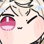  1girl :3 blonde_hair blue_hair blush_stickers cheek_press commentary english_commentary fuwawa_abyssgard hololive hololive_english looking_at_viewer lowres mochup mococo_abyssgard one_eye_closed pink_eyes solo virtual_youtuber 