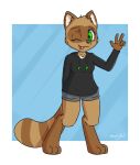  2022 anthro barefoot black_nose brown_body brown_fur canid canine clothed clothing digital_media_(artwork) digitigrade feet female fingers fluffy front_view fur green_eyes hi_res hindpaw hoodie humanoid_hands looking_at_viewer mammal moodytail multi_tone_body multi_tone_fur multicolored_body multicolored_fur one_eye_closed paws pinup pose raccoon_dog simple_background smile solo standing striped_body striped_fur stripes tan_body tan_fur tanuki toes tongue tongue_out topwear tuft underwear white_body white_fur wink yuki_(side_b) 
