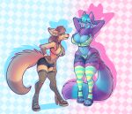  &lt;3 &lt;3_eyes 2020 ailurid anthro big_breasts biped blue_hair bottomwear breasts brown_hair canid canine checkered_background clothed clothing cocoa_(dragonmegaxx) duo female fishnet fishnet_legwear fluffy fluffy_tail footwear fox hair hand_on_hip hands_behind_head hi_res high_heels huge_breasts legwear licking licking_lips mammal melangetic outline pattern_background pattern_clothing pattern_legwear pattern_thigh_highs plum_the_red_panda red_panda ruff shorts simple_background skimpy striped_clothing striped_legwear striped_thigh_highs stripes tail thick_thighs thigh_highs tongue tongue_out yellow_eyes 