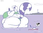  2012 anthro big_breasts big_butt bikini boat breasts building butt clothing cloud copyright_symbol digital_media_(artwork) exclamation_point female hair huge_breasts huge_butt huge_thighs lighthouse macro mammal obese obese_anthro obese_female overweight overweight_anthro overweight_female procyonid question_mark raccoon satsumalord sketch sky solo speech_bubble swimwear symbol thick_thighs vehicle water watercraft 