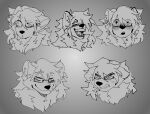  absurd_res ailurid angry anthro bared_teeth blush ears_down expression_sheet eyebrows eyewear fluffy glasses greyscale hair half-closed_eyes hi_res laugh long_hair male mammal monochrome narrowed_eyes neck_tuft pivoted_ears raised_eyebrow red_panda rena_(renacali) sarunoir sketch smile smirk smug snarling solo teeth_showing tuft 