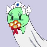  black_eyes blush boo_(mario) bouquet bow_ribbon female flower flower_bouquet ghost green_body holding_bouquet holding_flower holding_object lady_bow looking_at_viewer mario_bros nintendo not_furry paper_mario plant slem solo spirit wedding_veil 