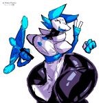  2023 3_fingers absurd_res anthro big_breasts big_butt biped breasts butt clothed clothing darkner deltarune digital_media_(artwork) felid feline female fingers hi_res holding_object holding_weapon huge_breasts huge_butt huge_hips huge_thighs hyper hyper_butt hyper_hips hyper_thighs machine mammal robot rohan_furries simple_background smile solo tasque_manager thick_thighs undertale_(series) weapon wide_hips 