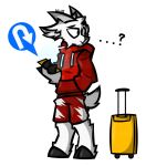  anthro bottomwear bovid caprine clothing confusion fur goat gps hand_in_pocket hi_res holding_object holding_phone hoodie hooves horn inner_ear_fluff looking_away looking_back male mammal phone pockets red_clothing redesign short_tail shorts signature solo tail text topwear travel_bag tuft url watermark white_body white_fur wub_(artist) 