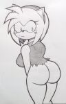  accessory amy_rose anthro big_breasts big_butt blush blush_lines breasts butt clothing cyrockstar dress embarrassed eulipotyphlan eyelashes female grey_background hair_accessory hairband head_tuft hedgehog hi_res looking_back mammal rear_view sega simple_background solo sonic_the_hedgehog_(series) thick_thighs torn_clothing traditional_media_(artwork) tuft wardrobe_malfunction wide_hips 